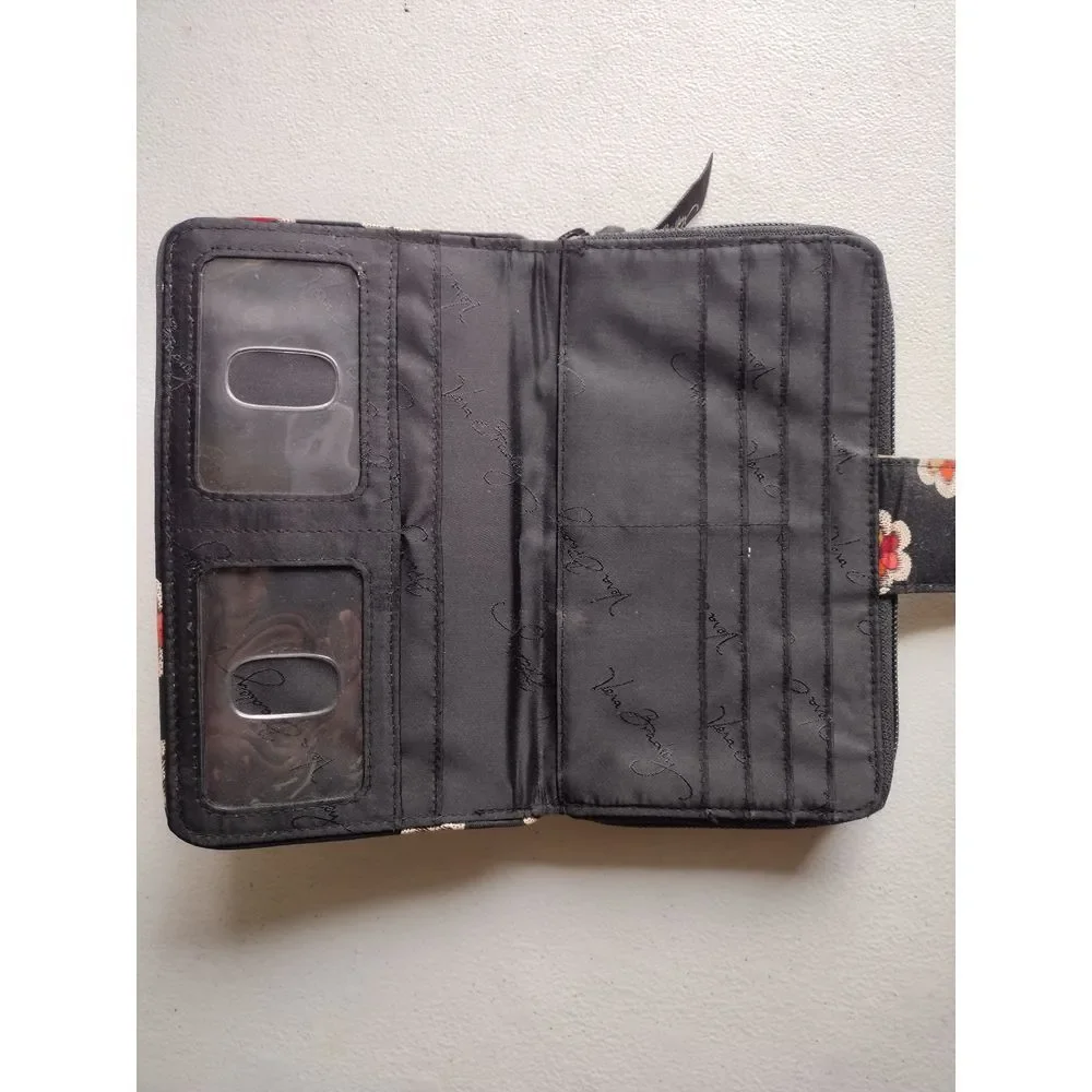Vera Bradley Quilted Floral Wallet Black Multi Card Holder Zip Around Organizer‎ - Picture 3 of 6